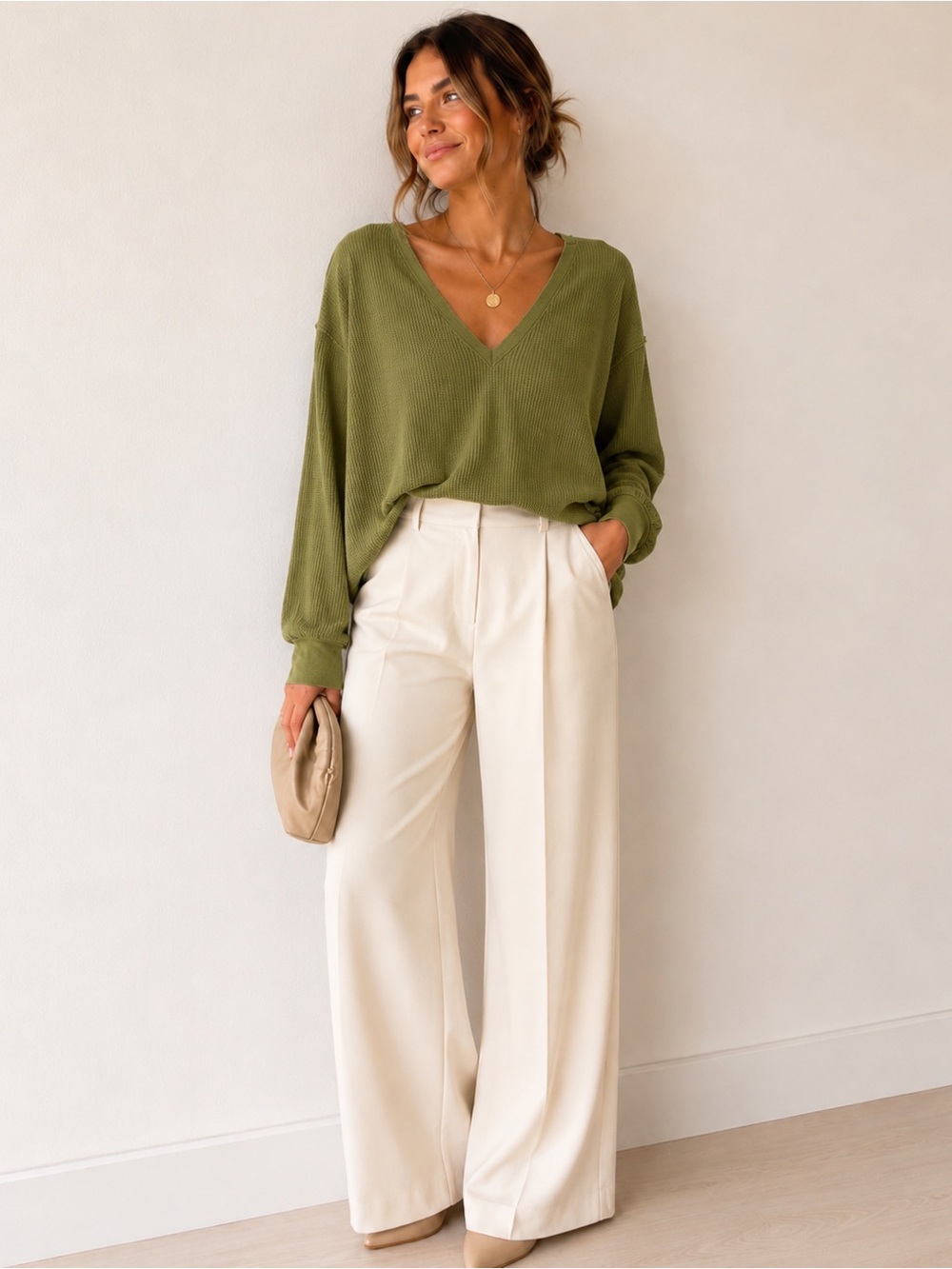 Nwt Free People Santa Clara Thermal Color Ferngully Green Size L